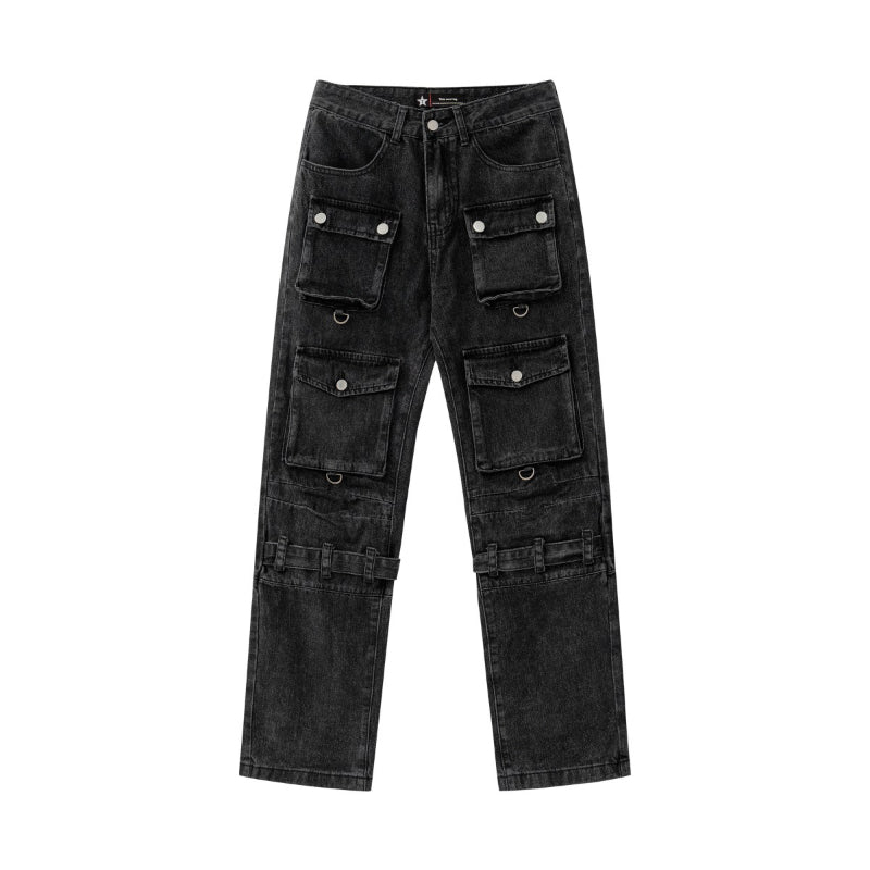 Men Cargo Pants Retro Classic Denim Overalls