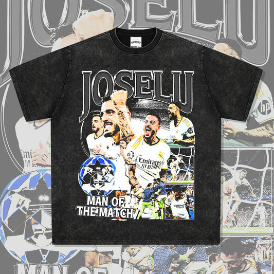 Mens Vintage Football T-Shirt Vintage Joselu Printed Short Sleeve T-Shirt Wash