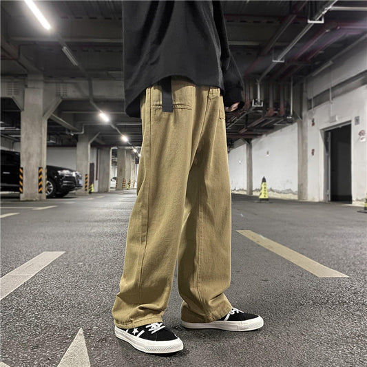 Men Cargo Pants Retro Classic Workwear Pants Men's Autumn Loose Straight Casual Trousers