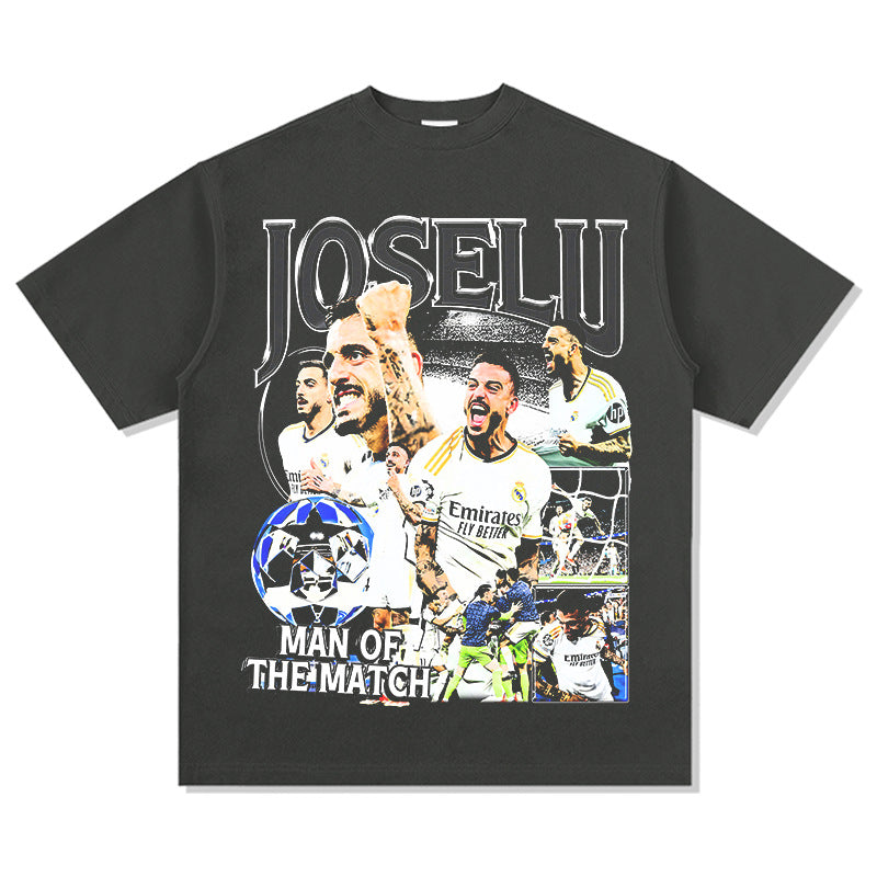 Mens Vintage Football T-Shirt Vintage Joselu Printed Short Sleeve T-Shirt Wash