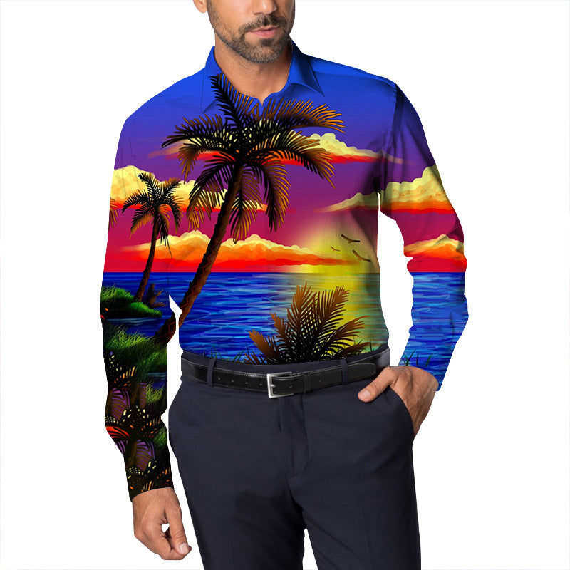 Men Beach Leisure T Shirts Spring Men's Cool Long Sleeve Shirt