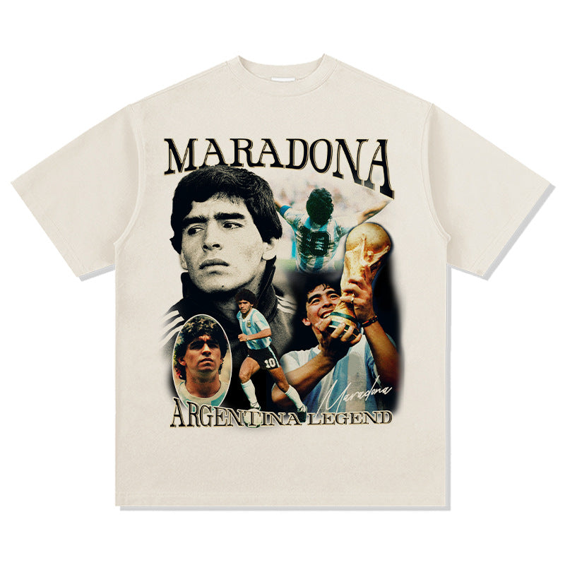 Men's Vintage Football T-Shirt Maradona Football Short Sleeve T-Shirt Men's Summer Loose Cotton Print