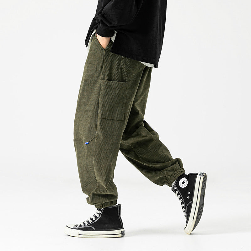 Men Cargo Pants Retro Classic Men's Casual Pants Loose All-Match Stitching