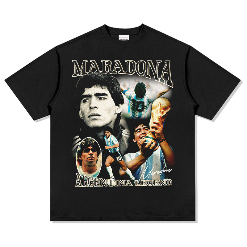 Men's Vintage Football T-Shirt Maradona Football Short Sleeve T-Shirt Men's Summer Loose Cotton Print