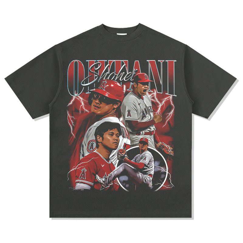 Men Vintage Football T-Shirt Vintage Otani Shohei Baseball Printed Short Sleeve T-Shirt