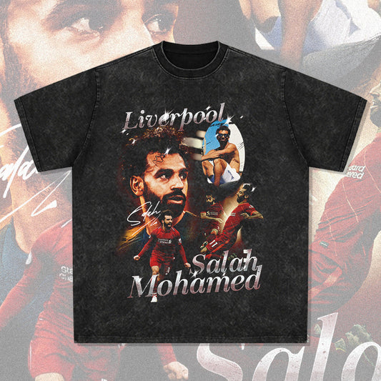 Mens Vintage Football T-Shirt mohamed T-Shirt Men's Summer Loose Print Short Sleeve