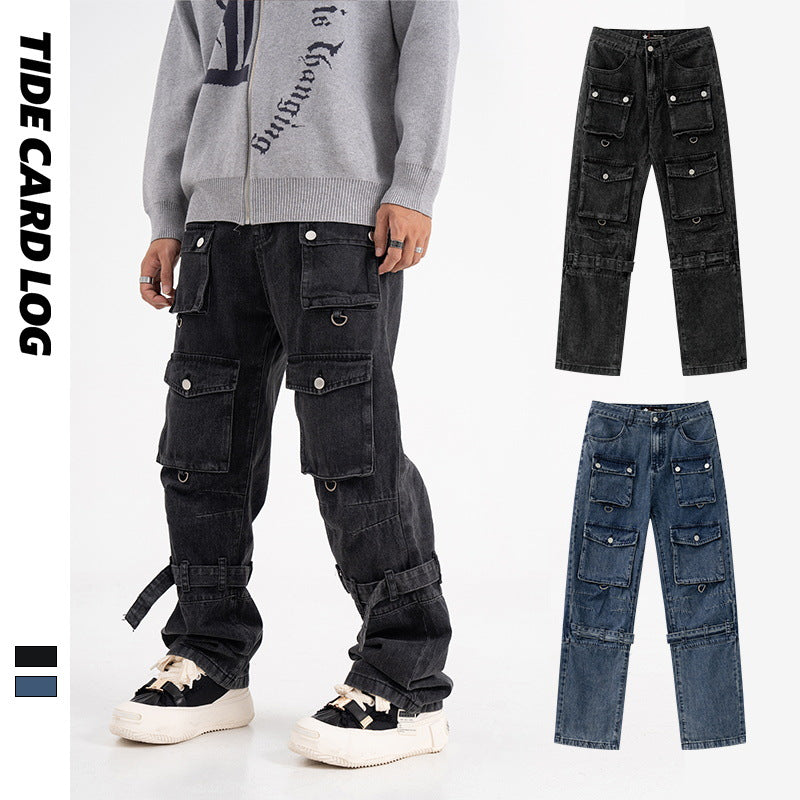 Men Cargo Pants Retro Classic Denim Overalls