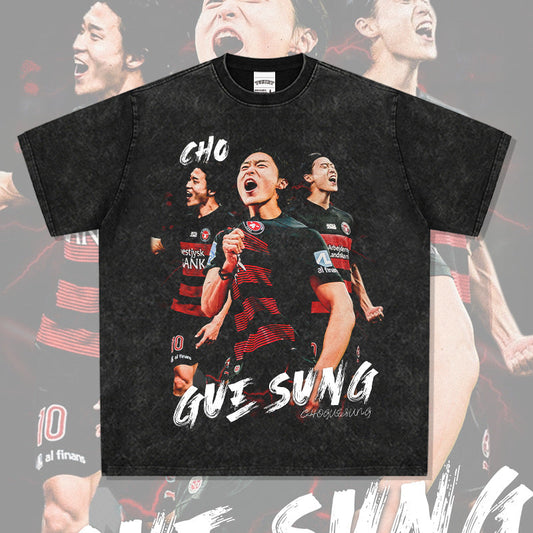 Mens Vintage Football T-Shirt Gue sung Cho Printed Short Sleeve T-Shirt Vintage Loose