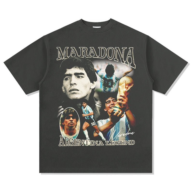 Men's Vintage Football T-Shirt Maradona Football Short Sleeve T-Shirt Men's Summer Loose Cotton Print