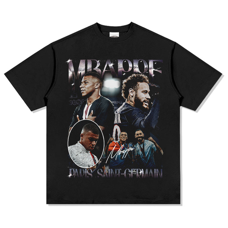 Mens Vintage Football T-Shirt Mbappe Printed Short Sleeve T-Shirt Summer Loose