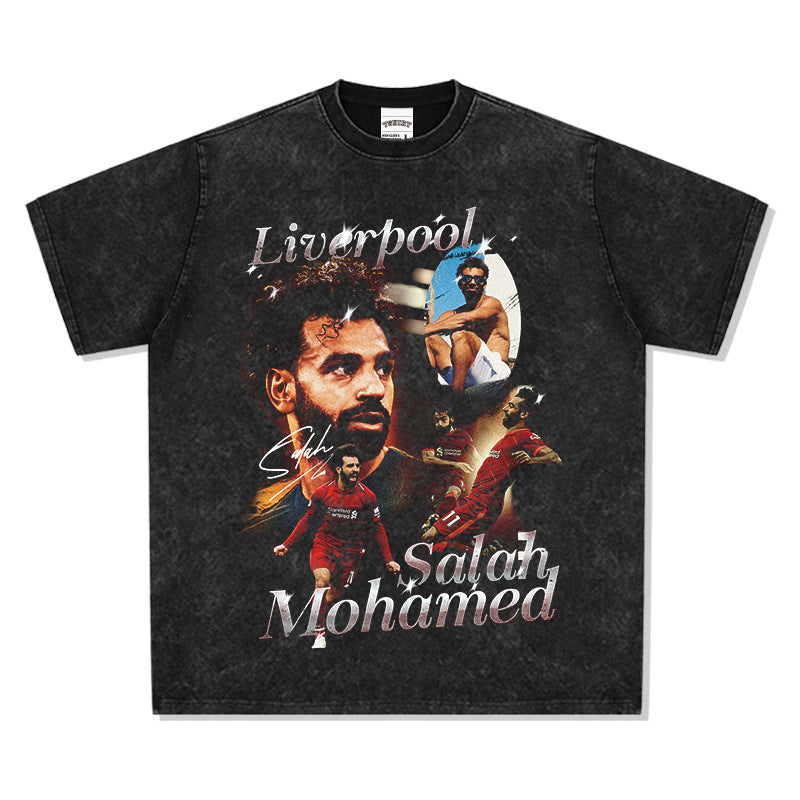 Mens Vintage Football T-Shirt mohamed T-Shirt Men's Summer Loose Print Short Sleeve