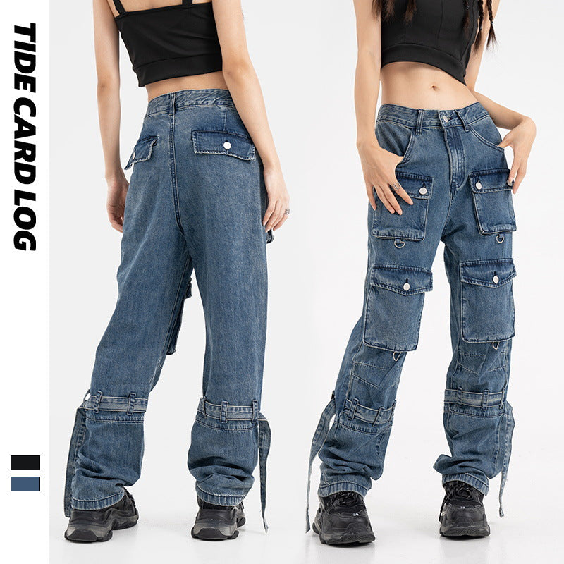 Men Cargo Pants Retro Classic Denim Overalls