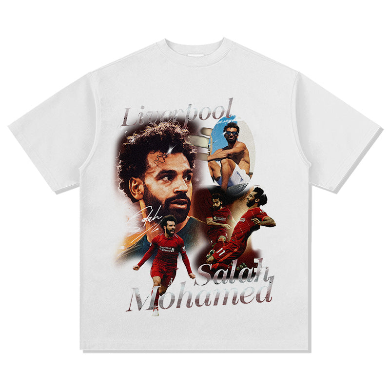 Mens Vintage Football T-Shirt mohamed T-Shirt Men's Summer Loose Print Short Sleeve