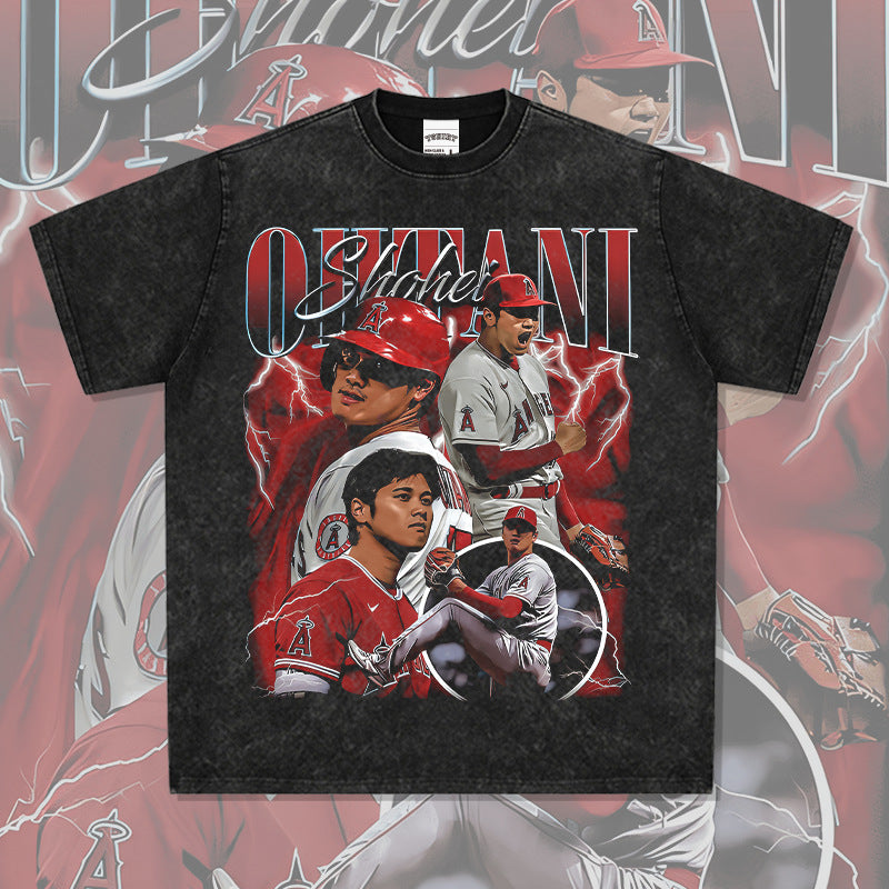 Men Vintage Football T-Shirt Vintage Otani Shohei Baseball Printed Short Sleeve T-Shirt