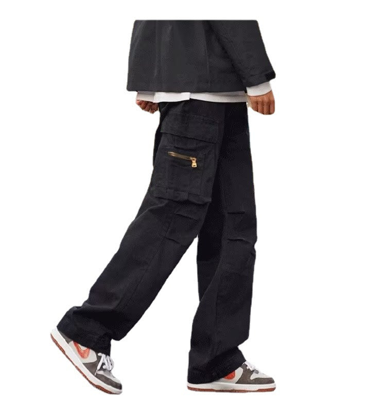 Men Cargo Pants Retro Classic Overalls Men's Spring and Autumn Loose Straight Pants Casual Trousers