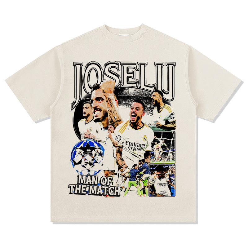 Mens Vintage Football T-Shirt Vintage Joselu Printed Short Sleeve T-Shirt Wash