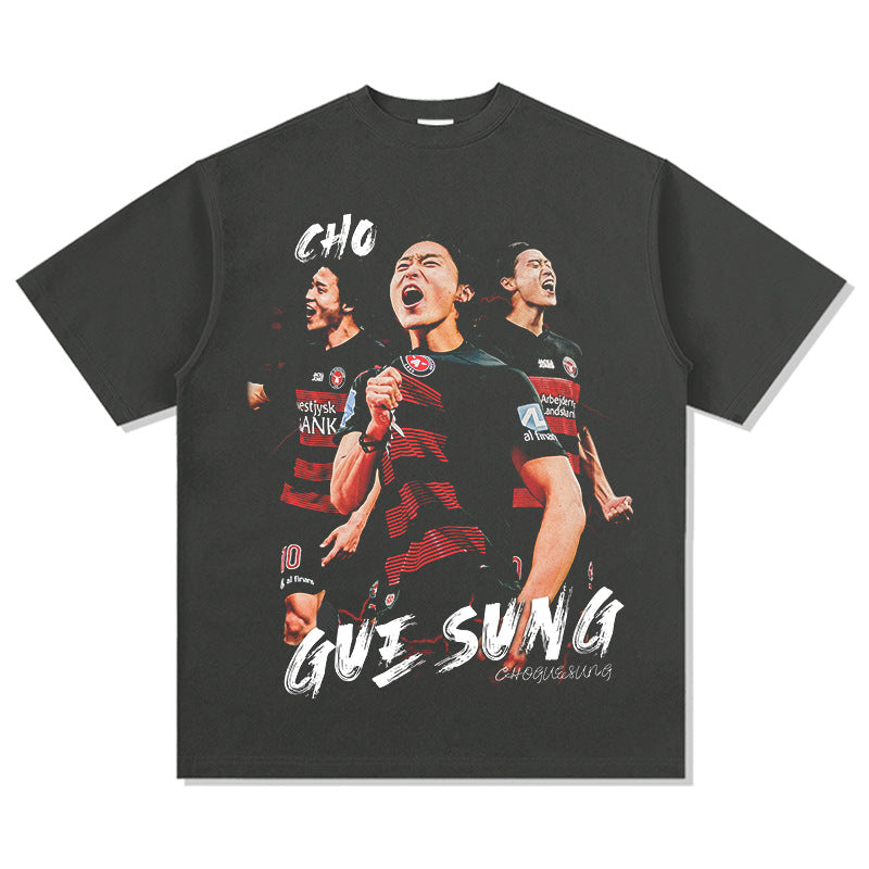 Mens Vintage Football T-Shirt Gue sung Cho Printed Short Sleeve T-Shirt Vintage Loose