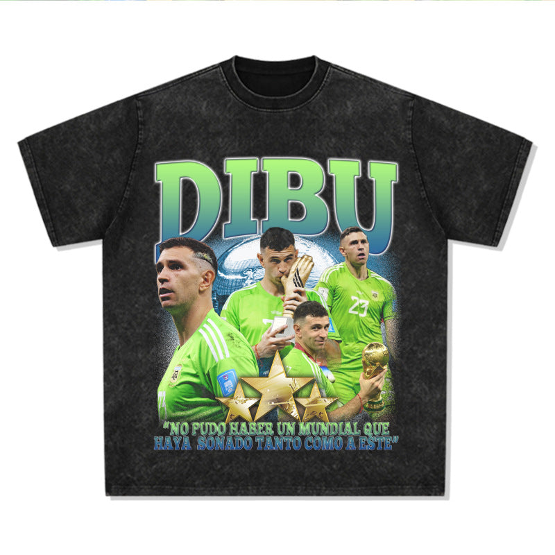 Men's Vintage Football T-Shirt Vintage Emilianoi Printed Short Sleeve T-Shirt Men's Crew Neck