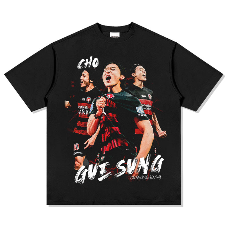 Mens Vintage Football T-Shirt Gue sung Cho Printed Short Sleeve T-Shirt Vintage Loose