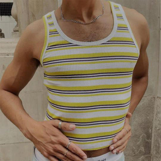 Rave Outfits Men Vest Knitted Stripes