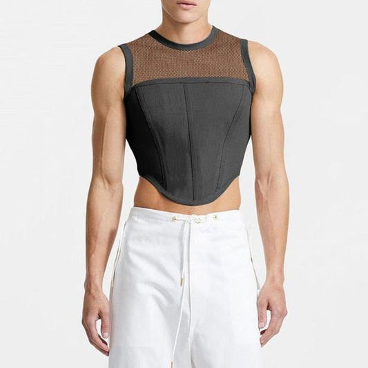 Rave Outfits Mens Vest Stitching Irregular Sleeveless