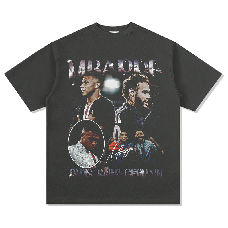 Mens Vintage Football T-Shirt Mbappe Printed Short Sleeve T-Shirt Summer Loose