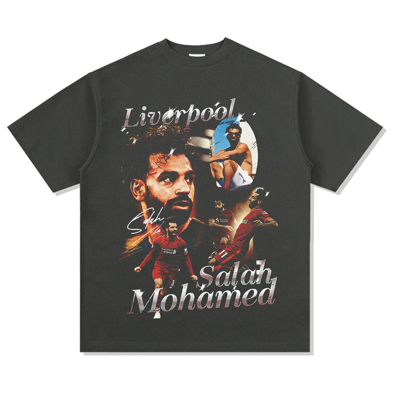 Mens Vintage Football T-Shirt mohamed T-Shirt Men's Summer Loose Print Short Sleeve