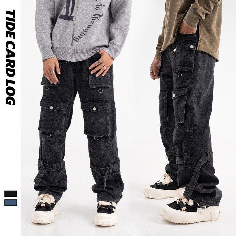 Men Cargo Pants Retro Classic Denim Overalls