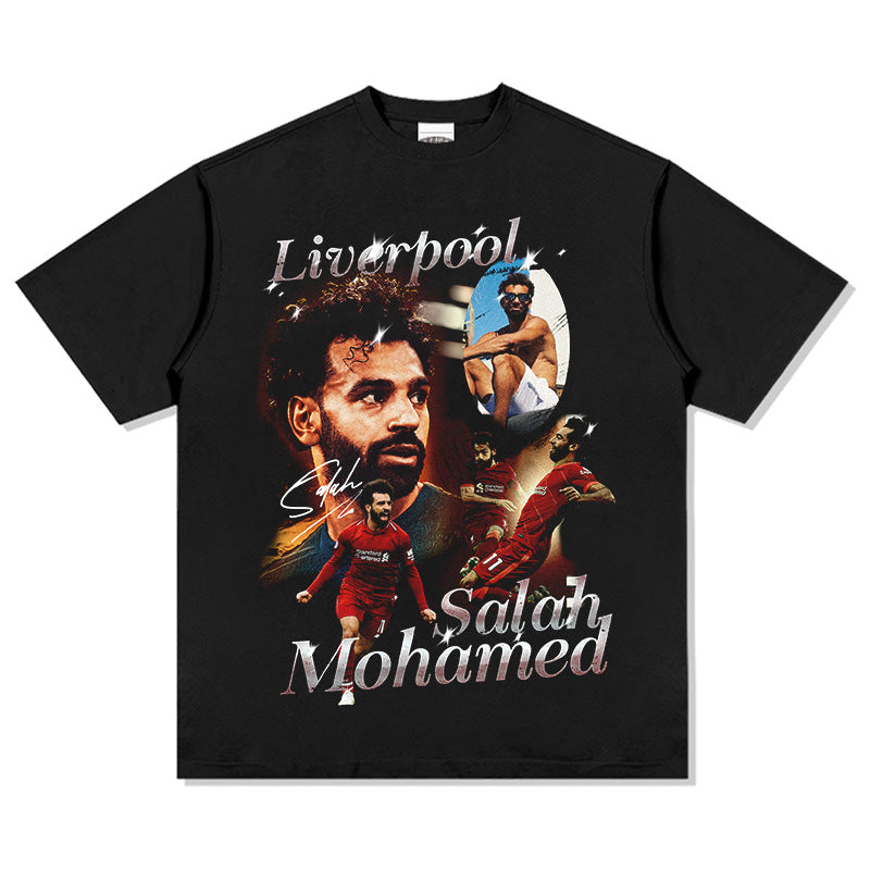 Mens Vintage Football T-Shirt mohamed T-Shirt Men's Summer Loose Print Short Sleeve