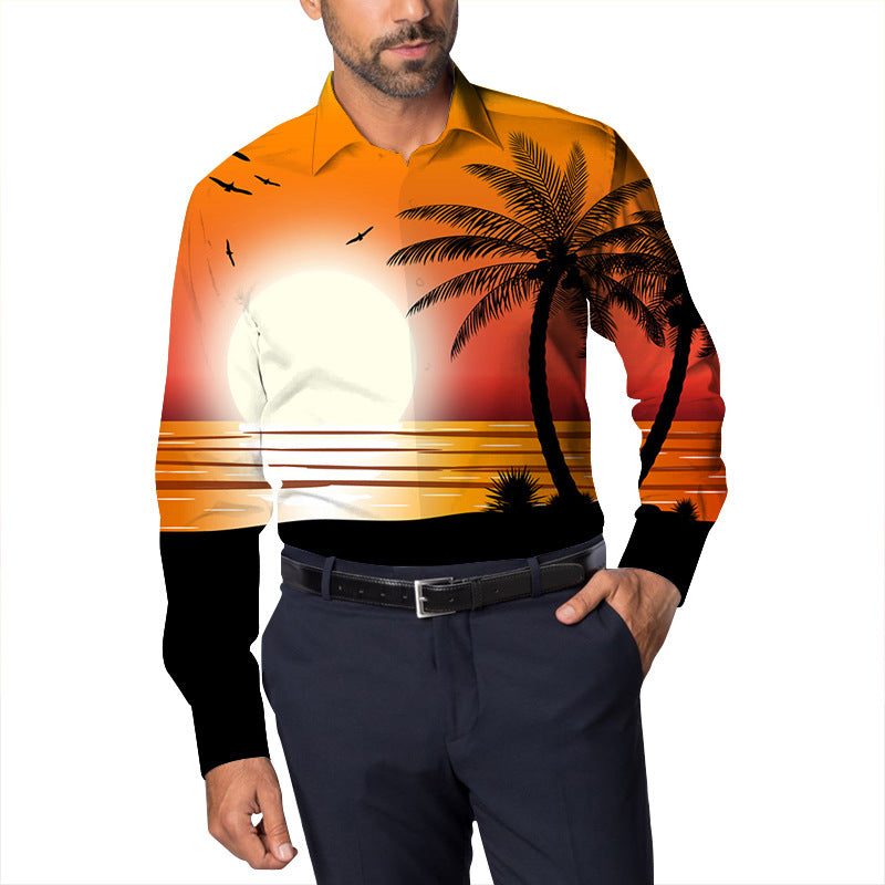 Men Beach Leisure T Shirts Spring Men's Cool Long Sleeve Shirt