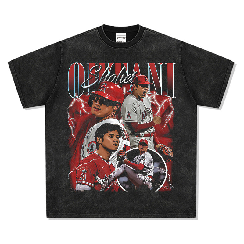 Men Vintage Football T-Shirt Vintage Otani Shohei Baseball Printed Short Sleeve T-Shirt