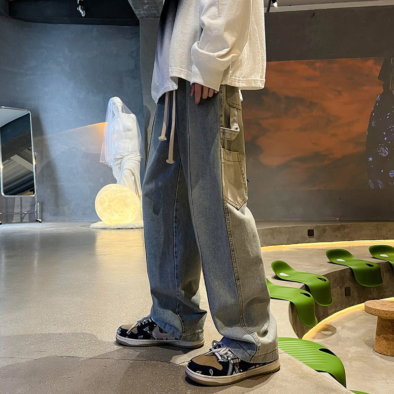 Men Cargo Pants Retro Classic Cargo Jeans Men's Straight Loose Pants