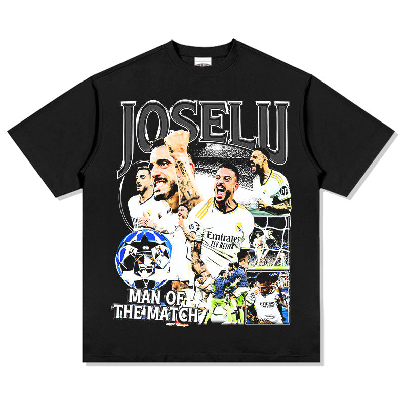 Mens Vintage Football T-Shirt Vintage Joselu Printed Short Sleeve T-Shirt Wash