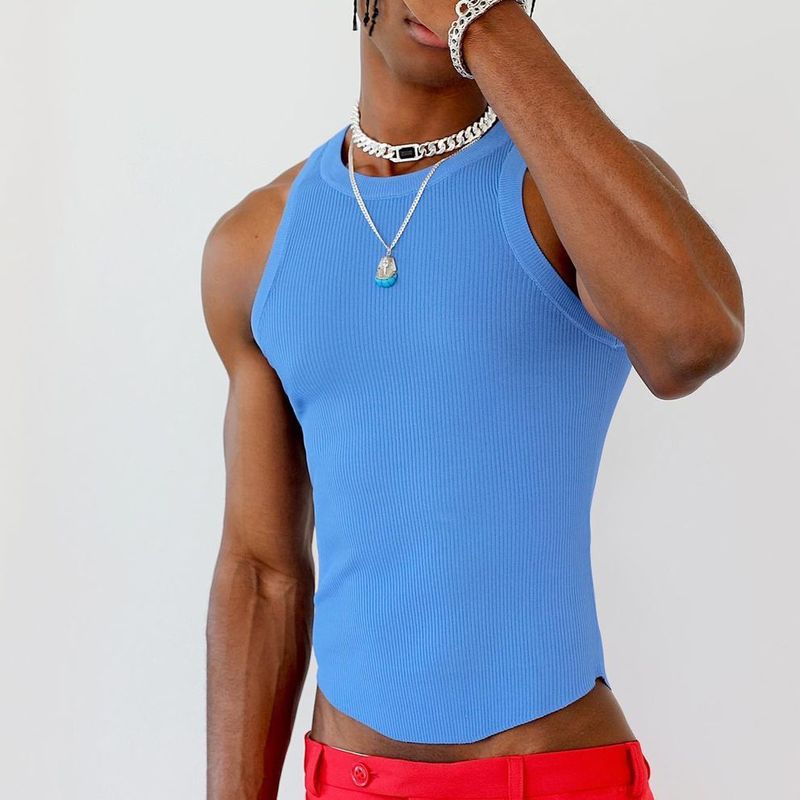 Rave Outfits Men Vest Stretch Knitted Sleeveless