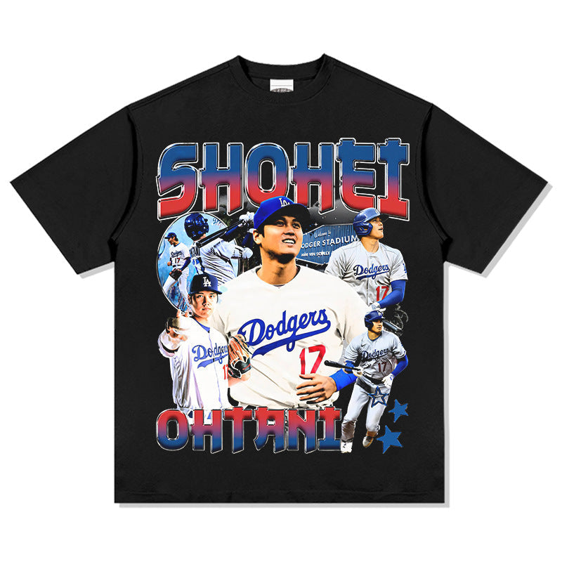 Mens Vintage Football T-Shirt Shohei Ohtan Printed Short Sleeve T-Shirt Vintage Washed Crew Neck