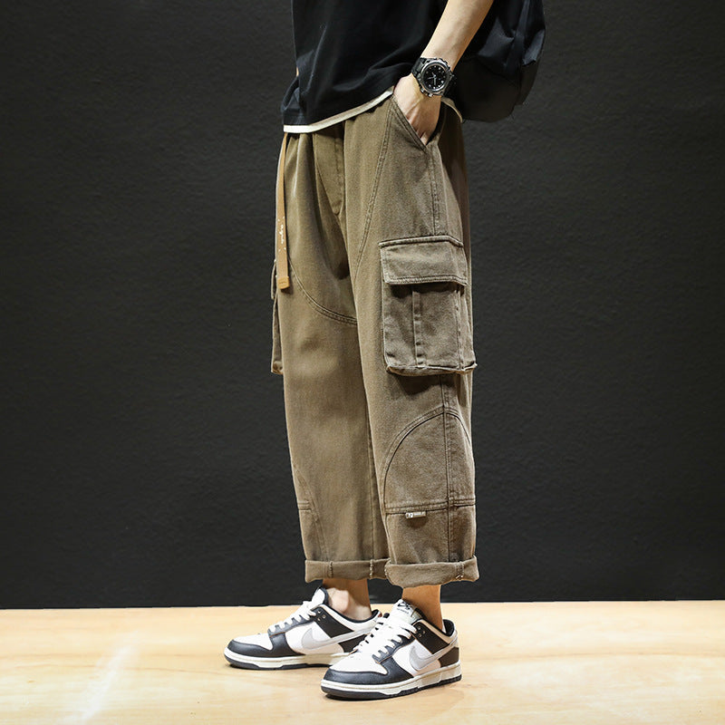 Men Cargo Pants Retro Classic Khaki Trendy Brand Pants Men's Autumn Big Loose Casual Pants