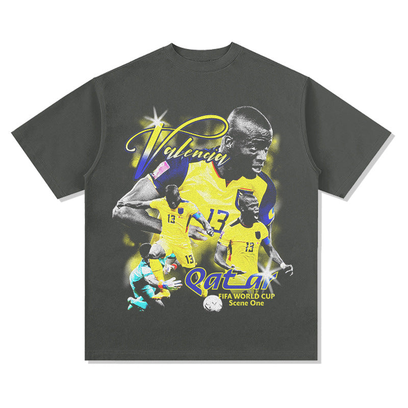 Men's Vintage Football T-Shirt, Valencia, Loose T-Shirt Printed Short Sleeve Men's